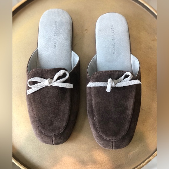 PATRICIA GREEN SUEDE MULE SLIPPERS | PADDED FOOTBED | BOW ACCENT | SIZE: 6 | EUC - Picture 4 of 9